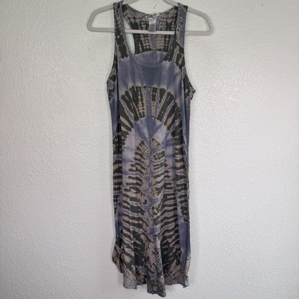 Hard Tail Y2K Tank Dress Womens Small Tie Dye Boho Hi Low Rayon Flowy USA Vtg
